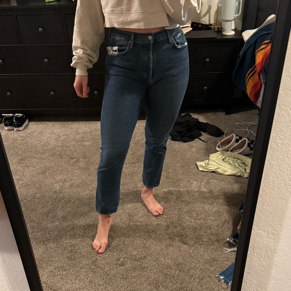 Agolde Riley crop high rise stretch dark wash jean